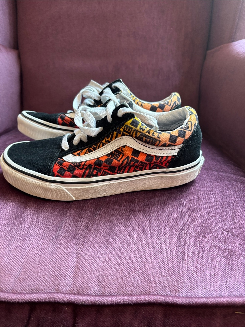 Vans Kids Low-Top Sneakers Black White with Orange and Yellow Graphic